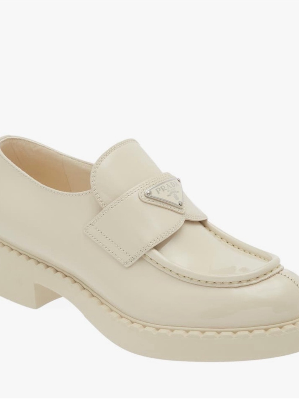 Prada Triangle Logo Patent leather platform loafer ivory, size 38 - Picture 2 of 9